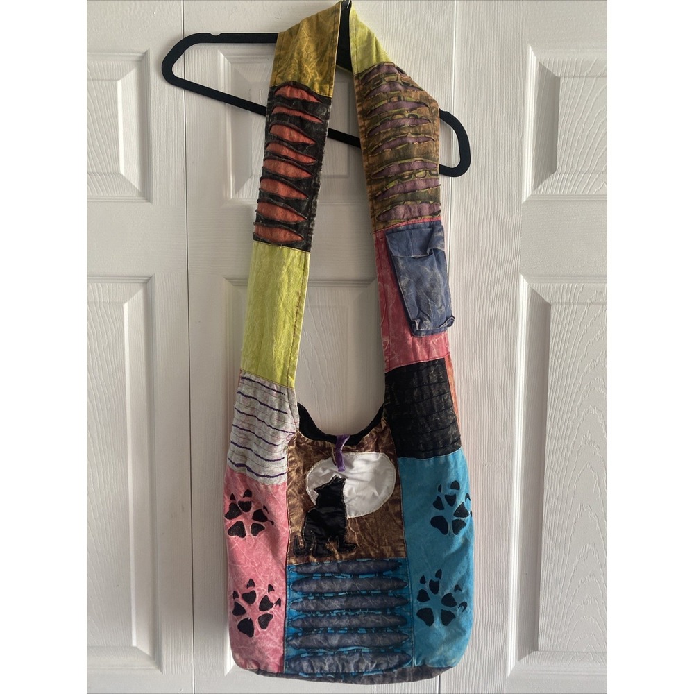 Patchwork Boho Hobo Bag Womens OS Multi Moon Festival Cotton Newspaper Bag
